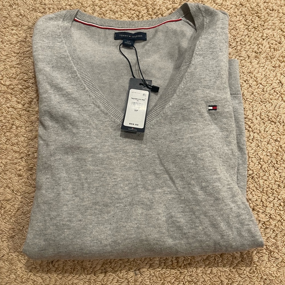 Tommy Hilfiger Light Gray V-Neck Pullover